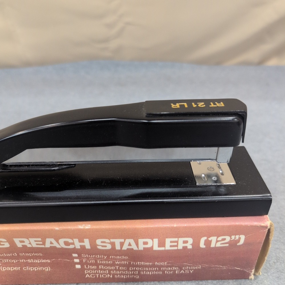 RoseTec RT-21-LR Long Reach Stapler 12 Inch Capacity Black Metal Office Tool - Picture 2 of 4